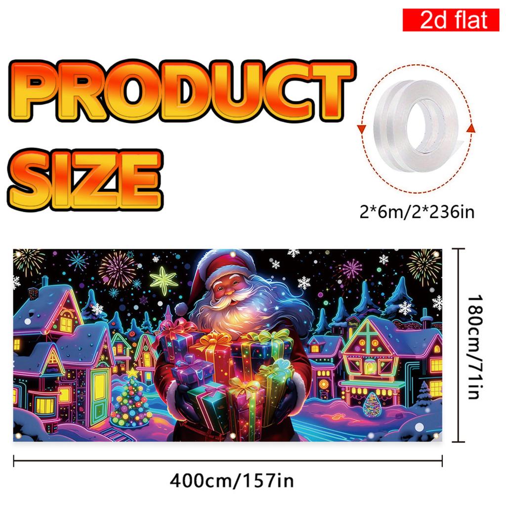 Christmas UV Fluorescent Garage Door Cover Banner Holiday Party Decoration
