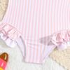 Girls One Piece Swimsuit Ruffle Detail Sleeveless Striped Pattern Swimwear Kids Beachwear Suitable for Swimming and Water Activities