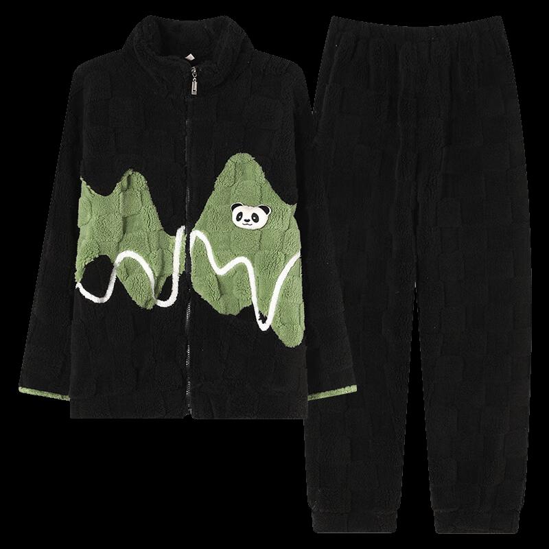 Shenbaolai Couple's Flannel & Coral Fleece Zipper Pajama Set