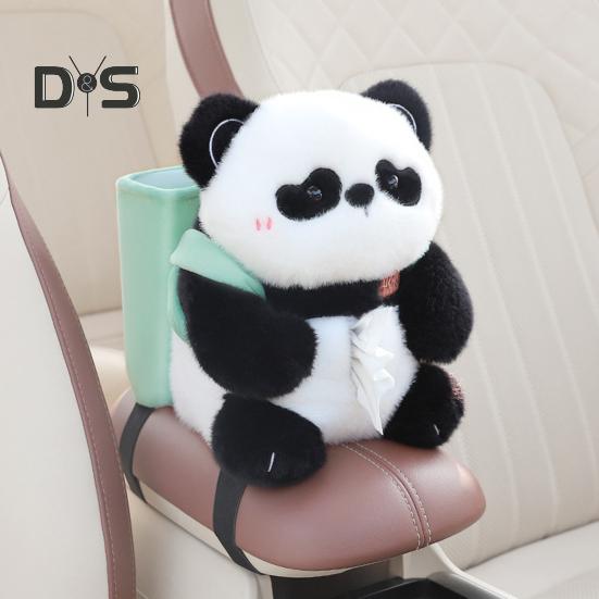 Cute Bear Car Tissue Box & Trash Can 2-in-1 Plush Multi-Functional Organizer Universal Auto Interior Decor for SUV Truck Van