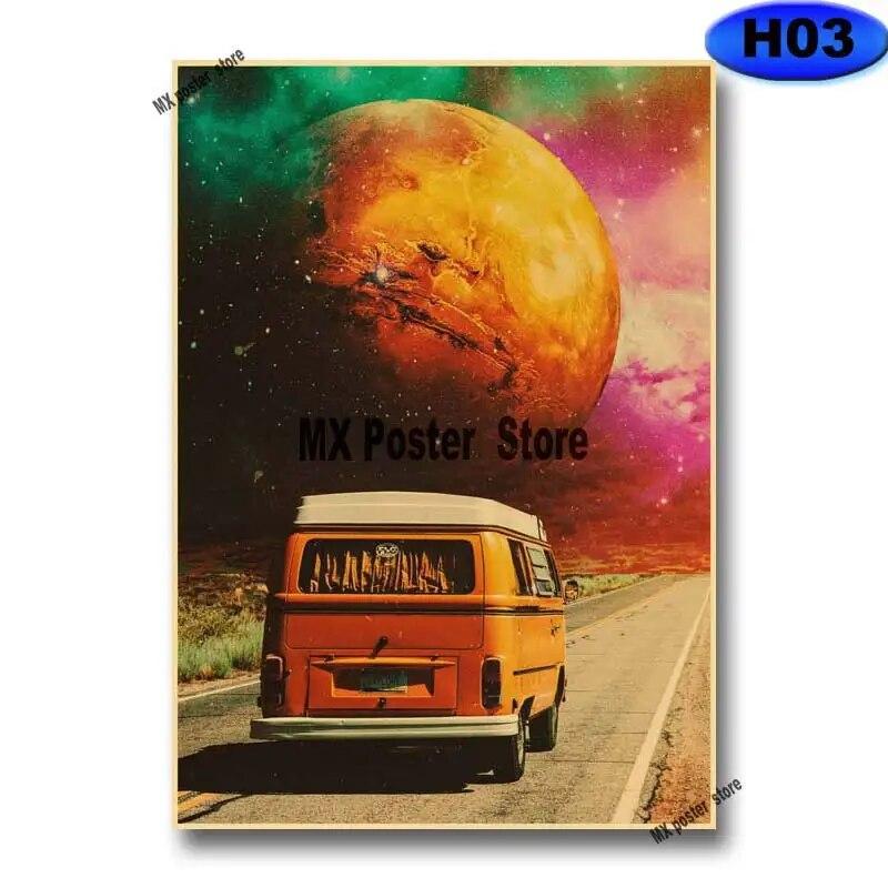 Ρετρό Πόστερ Διαστηρικού Ονείρου Νυχτερινός Ουρανός Σύμπαν Γη Γαλαξίας Επιτοίχια Τέχνη Ζωγραφική Εικόνες Επιστημονικής Φαντασίας για Διακόσμηση Σπιτιού Δωματίου Μπαρ