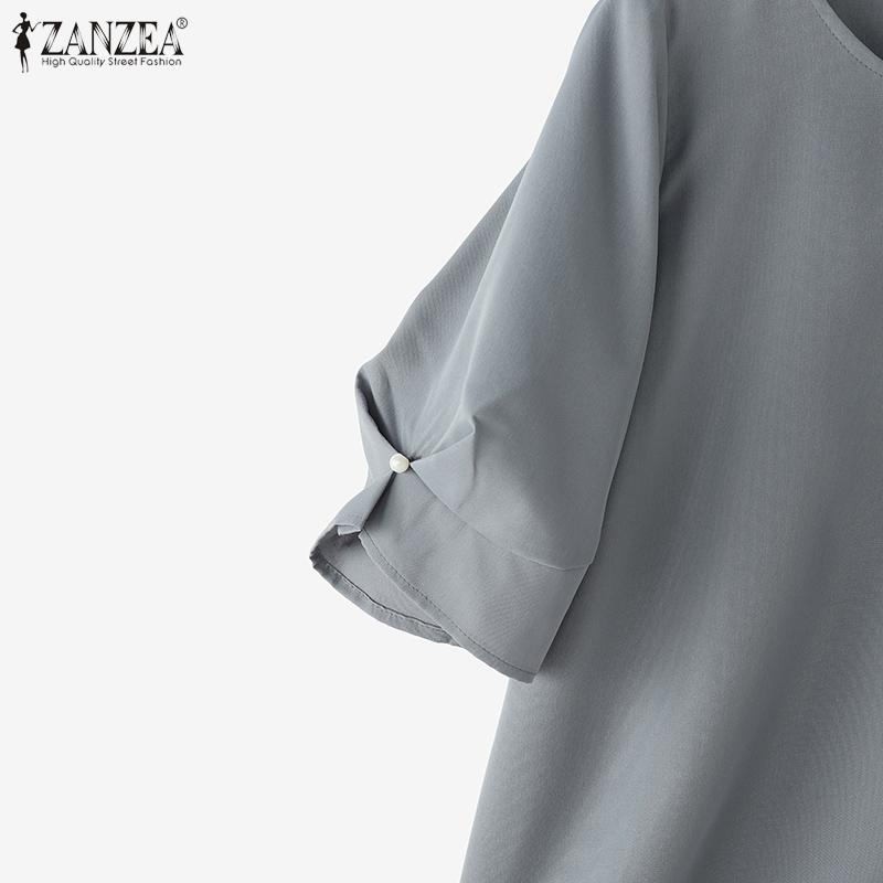 ZANZEA Dámská ležérní halenka s kulatým výstřihem, volným střihem a polovičním rukávem