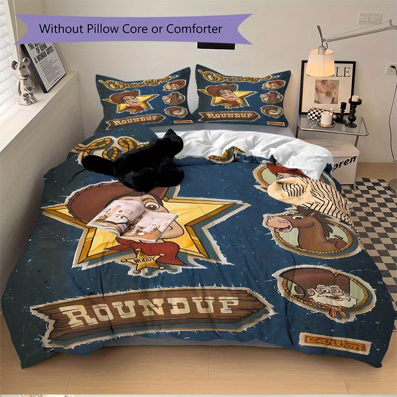 3pcs Woody Toy Story Quilt Cover Set, Soft and Cozy Bedroom, Guest Room and Dorm Decorative Bedding 3-Piece Set 1 Quilt Cover + 2 Pillow Sha