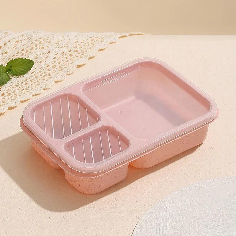 Lunch Box Reusable 3 Compartment Divided Bento Box Kid School Adult Office Food Storage Containers Outdoor Portable Plastic Box
