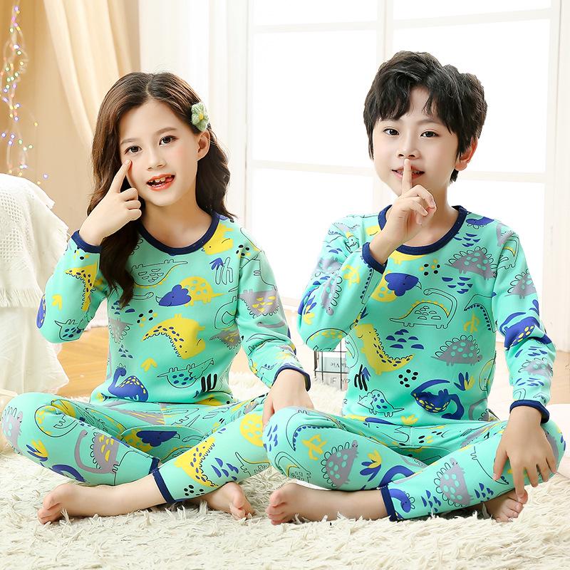 Kids' Thermal Fleece Pajama Set: Round Neck, Thickened for Winter, Unisex Design