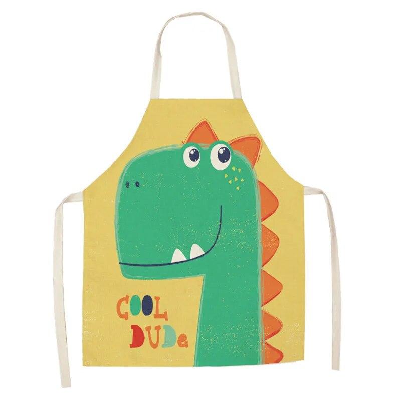 

1 шт. льняной фартук с принтом динозавра из мультфильма, обеденный нагрудник, кухонный фартук для приготовления пищи, выпечки, барбекю, фартук с защитой от пятен, аксессуары для уборки дома 47x38cm