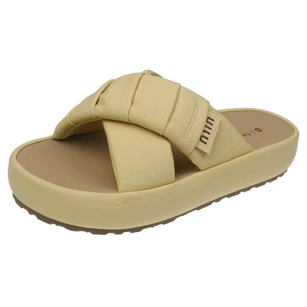 Puff Platform Slippers Women's Outer Wear 2025 Summer New Cross-stepping Shit Feeling Beach Word Bread Cool Slippers