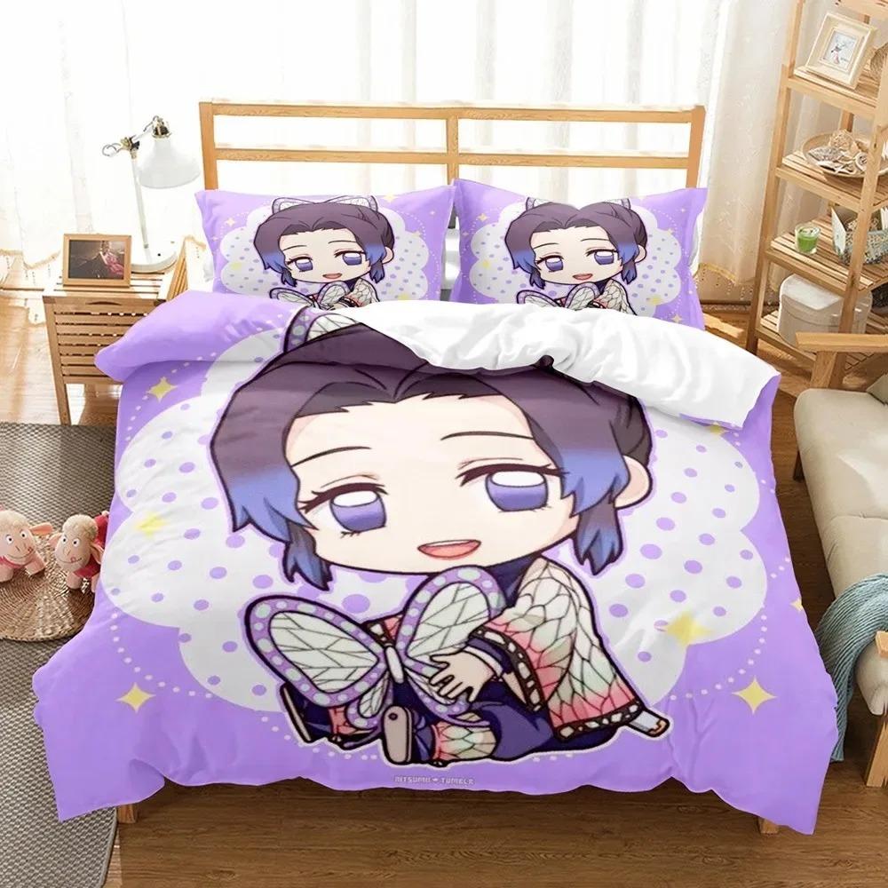3D Anime Demon Slayer Duvet Cover Sets with Pillow Cover Polyester Teens Boys Bedding Set Full Queen King Size Cartoon Bed Linen