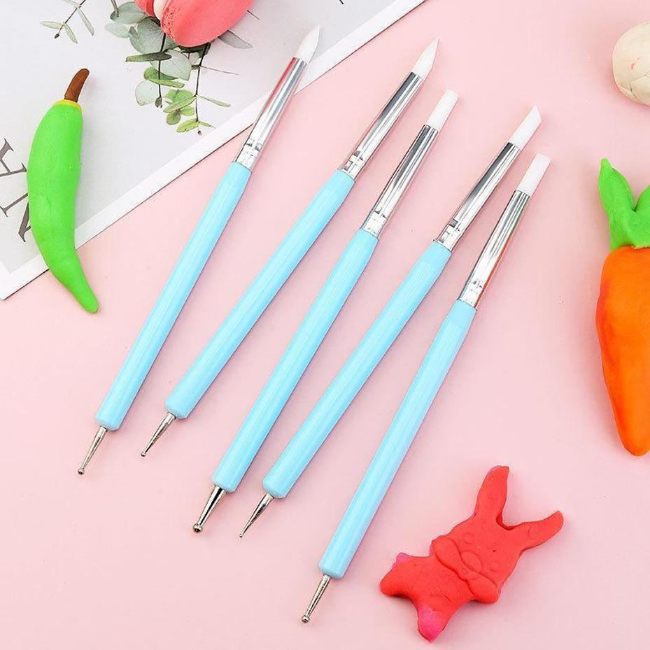 5 Pcs Double Head Silicone Carving Pen DIY Ceramic Tool Clay Soft Clay Plastic Knife Carving Pen Nail Tool Drilling Pen Set