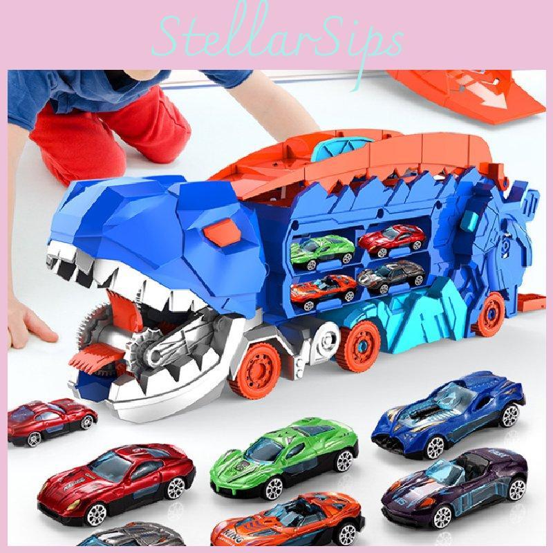 Dinosaur Themed Inertia Powered Sliding Track Playset With Collectible Toy Cars For Kids