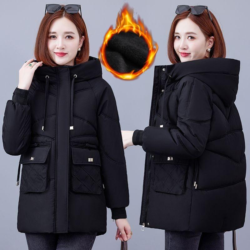 

Куртка пуховая хлопковая женская больших размеров осенне-зимняя куртка-хлеб свободная с капюшоном XXXL чёрный