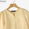ZANZEA Women Casual Round Neck Solid Color Summer 3/4 Sleeve Blouse