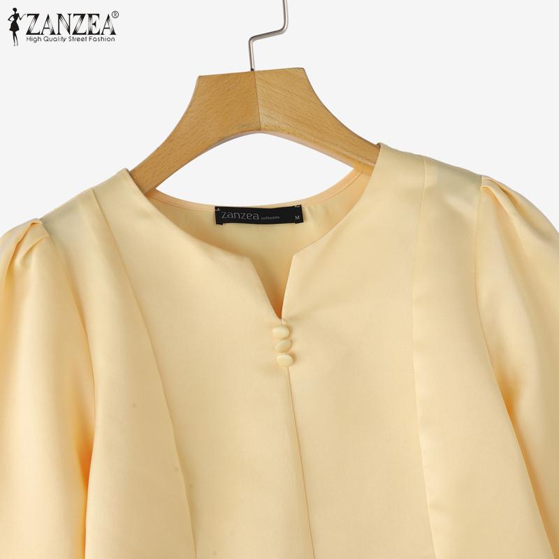 ZANZEA Women Casual Round Neck Solid Color Summer 3/4 Sleeve Blouse