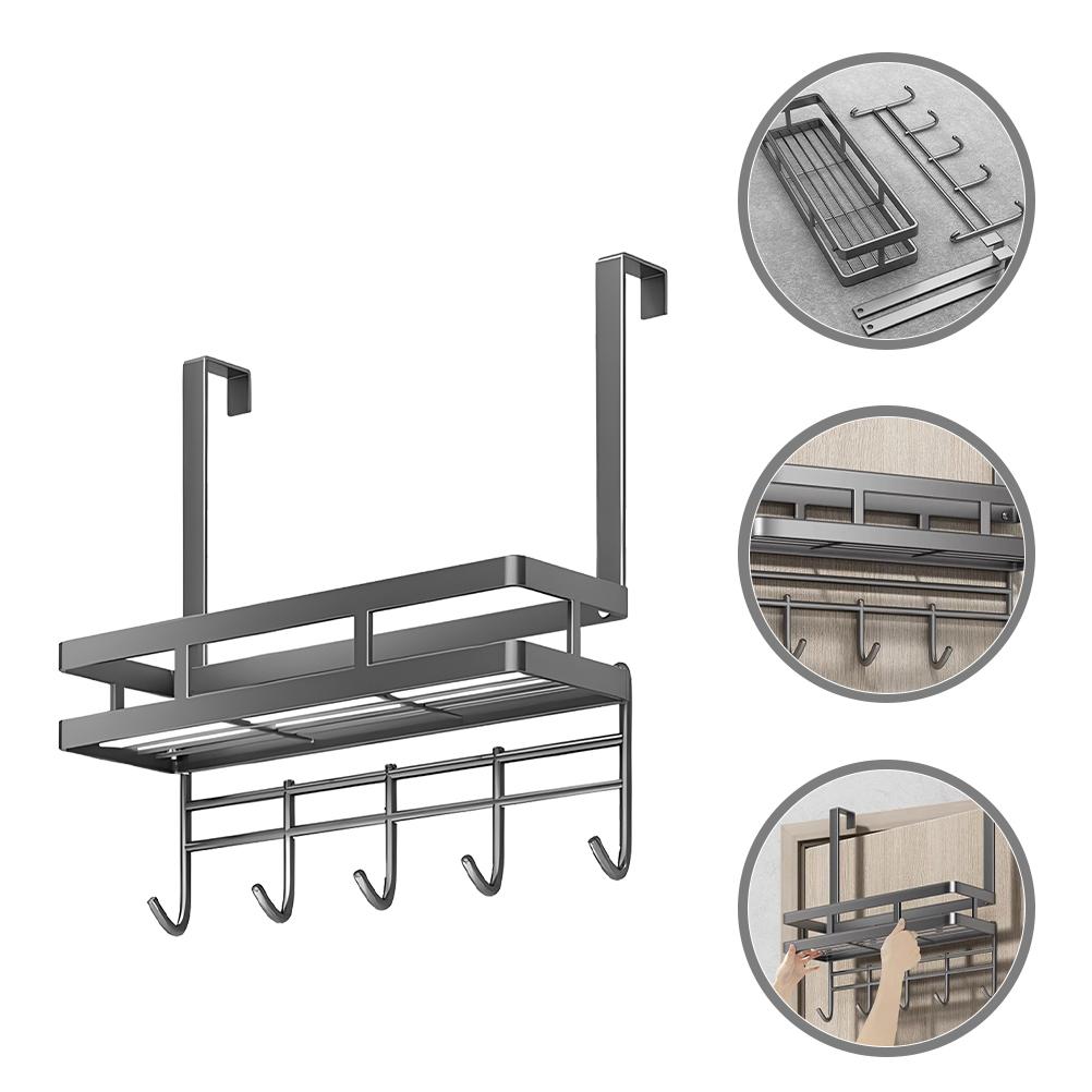 Over Door Hangers Detachable Installation-free Storage Rack Multifunctional High Carbon Steel Hook Gray Clothes Shelf Basket
