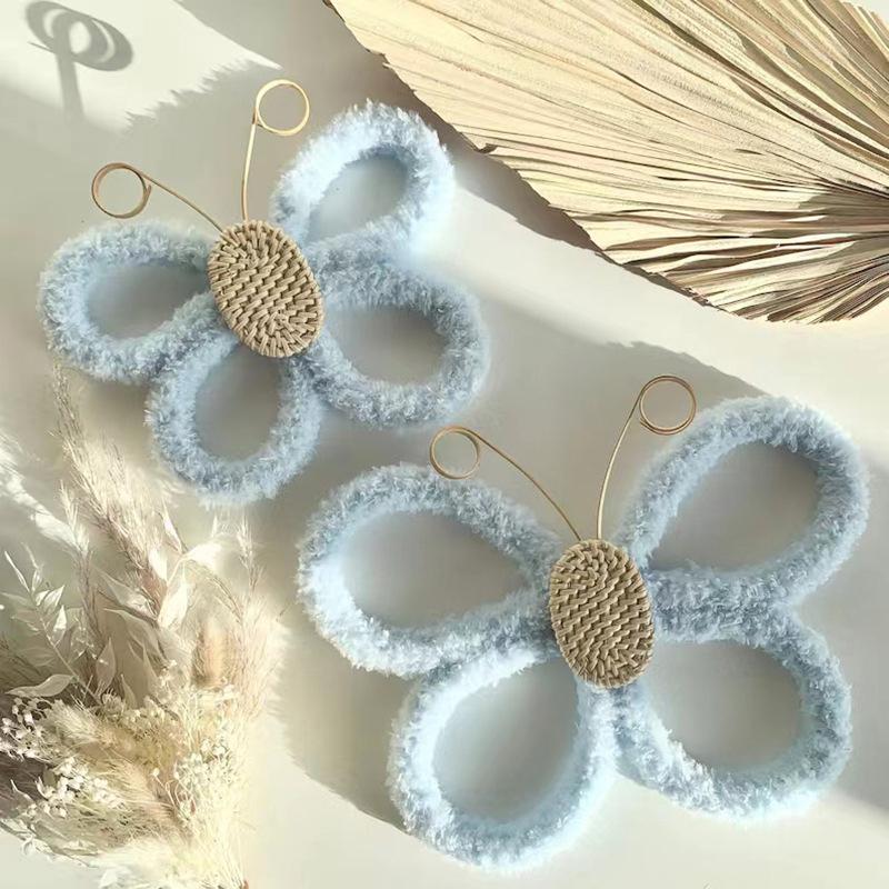 2 Pcs Boho Daisy 3D Butterfly Wall Decor Macrame Rattan Wall Hanging Decoration Nursery Art Bohemian Room Decor for Teen Girls