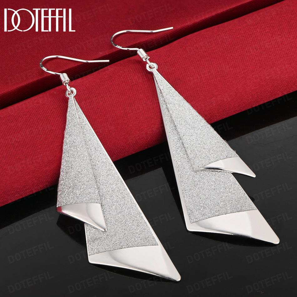 925 Sterling Silver Frosted Geometric Pierced Earrings Fashion Jewelry