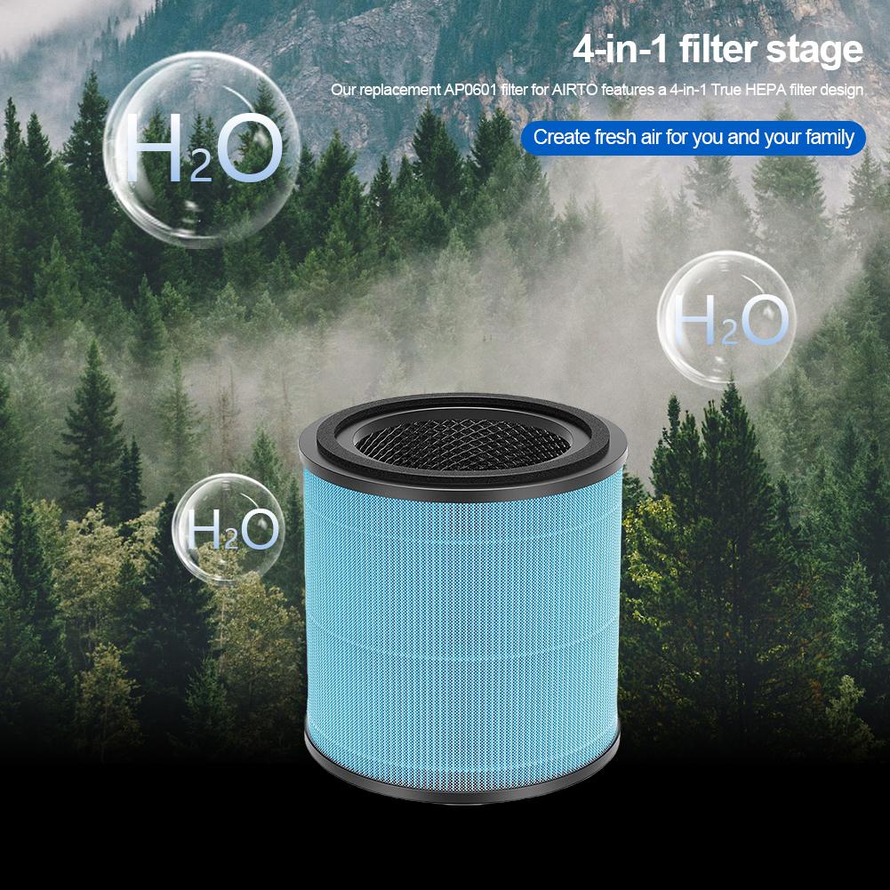AP0601 Luftreiniger-Ersatzfilter, Zubehör, Teile, 4-stufiger H13 True HEPA-Filter, Filterkartuschen für AIRTOK-Luftreiniger