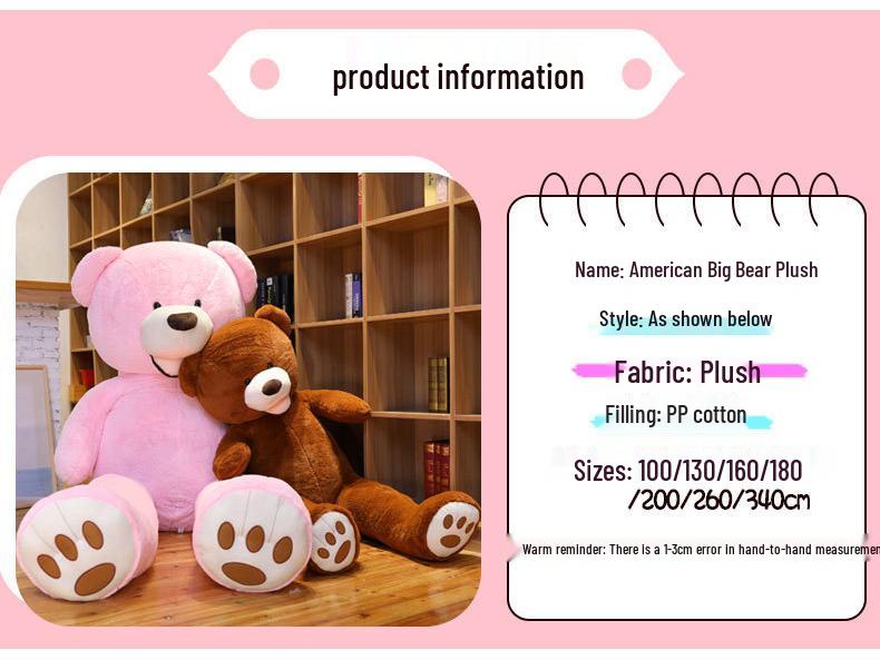 Extra Large 2-Meter Plush Hugging Bear Doll – Giant Stuffed Animal Pillow for Girls