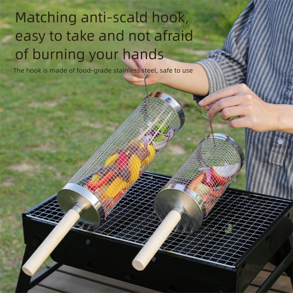 2/3Pcs Set Stainless Steel Rolling Grilling Basket Wire Mesh Barbecue Rack BBQ Basket for Outdoor