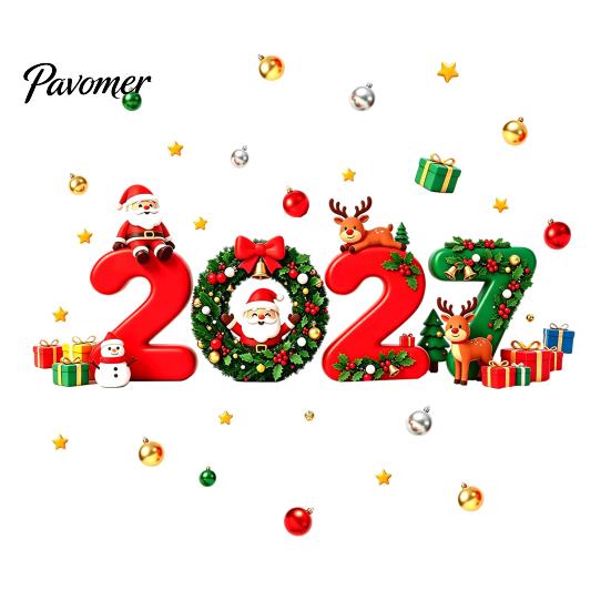 Decorative Scene Layout 2027 Christmas New Year Window Clings, Santa Reindeer Gift Ball Static for Family Decals, PVC Removable Glass Stickers