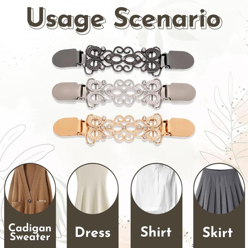 3/4/6Pcs Vintage Cinch Fasteners Durable Non-slip Sweater Shawl Clips for Women Shirts Blouses Daily Outfits