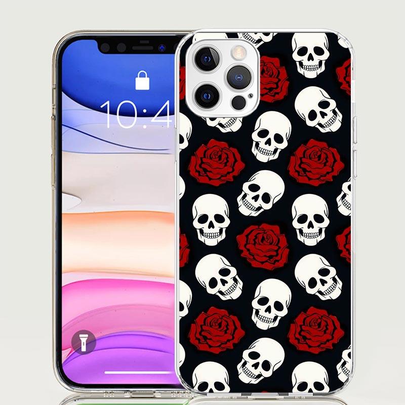 

Human Skeleton Red Rose Phone Case For Iphone 11 12 13 Mini 14 15 Plus 17 Air 16 Pro Max 16E 7 8 SE Art Customized Coque Capa Ca iPhone 13 Pro Max