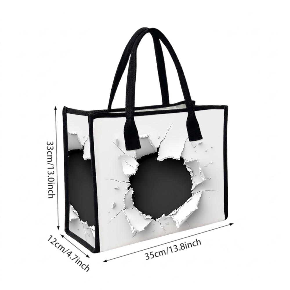 Trendy Hollow Print Tote Bag Lightweight Casual Shopping Handbag Durable Portable Daily Carry Bag