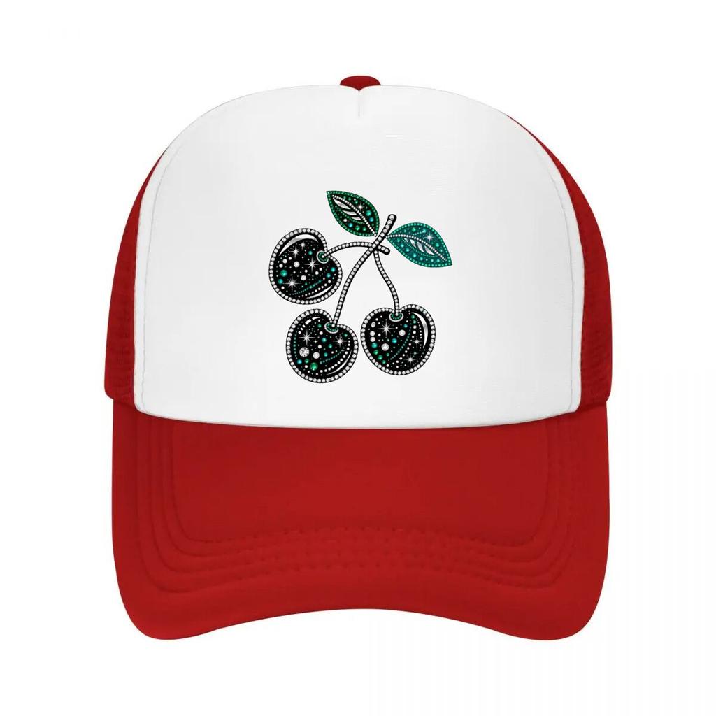 Glam Cherry Rhinestone Pop Art Mesh Baseball Cap Casual Hat Outdoor  For Womens Unisex FeUnisex