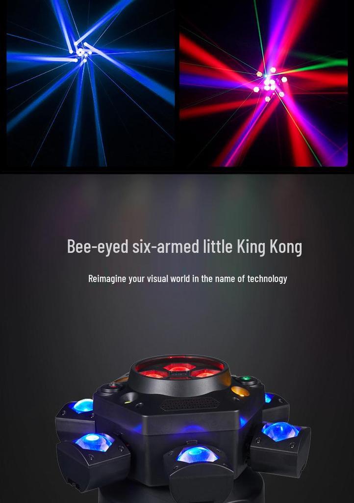 Bee Eye Six-Armed Rotating Laser Stage Light for Indoor Ambiance