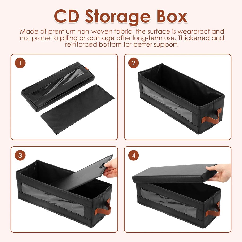 4Pcs DVD Storage Box Non Woven CD Container Box with Visible Window Lid and Handle Books Stationery Video Game Disk Organizer