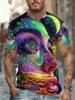Men'S Graphic Print T-Shirt - Psychedelic Face Colorful Makeup Design, Soft And Comfortable, Trendy Summer Must-Have Viral Men'S Stylish Casual