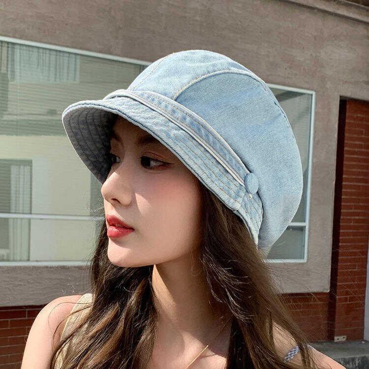 Dongdaemun Same Retro Denim Duck Tongue Stacking Hat Spring and Summer Street Modeling Beret Female Face Small Painter Hat