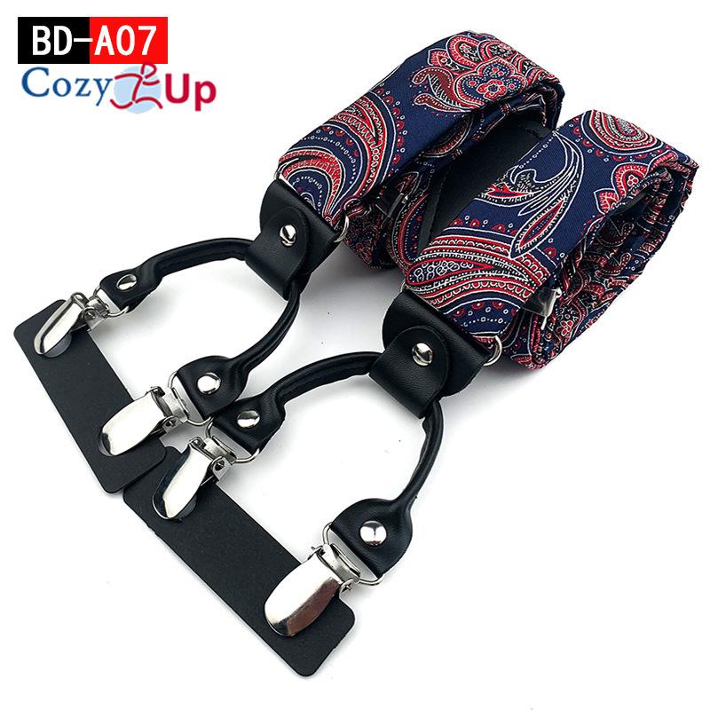 Suspensórios masculinos adultos em forma de Y com 6 clipes em tecido jacquard de couro com alça traseira elástica ajustável com ganchos giratórios e tiras elásticas nas costas em Y