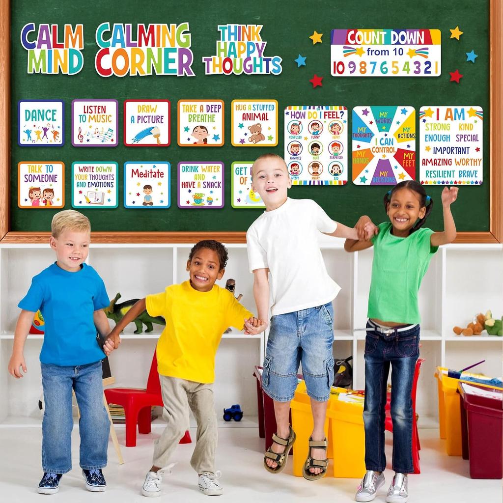 Calm Down Corner Bulletin Board Set for Classroom Decoration Feelings Chart Mental Health Feeling Management Poster for Kindergarten Emotions Poster