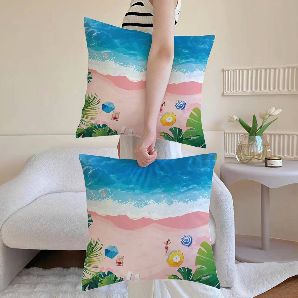 Charming Seaside Retreat Pillow Case Anti-dustmite Pillowcase Invisible Zipper Silky Short Plush Sofa Cushion Cover