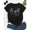 Plus Size, Women's Fashion Plus-Size T-Shirt with Letter Print, Machine Washable