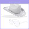 Halloween Party Silber Rosa Glitzer Diamantstreifen Cowboyhut Mit Brille Für Kostüme Und Feiern