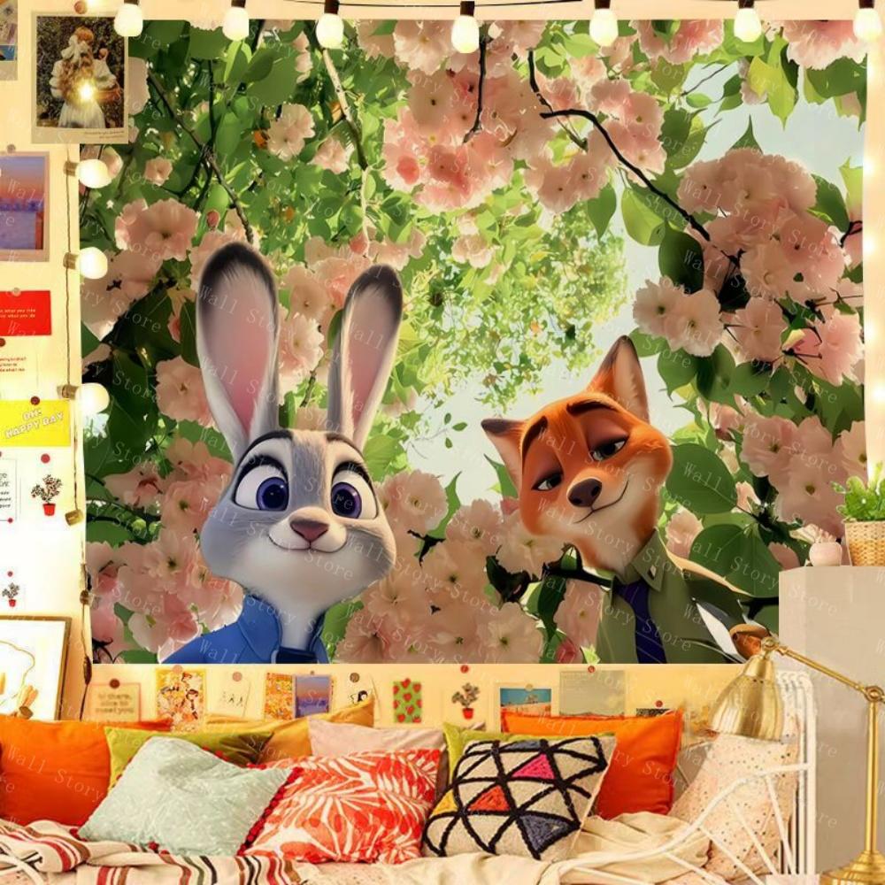 Zootopia Judnicks tessuto da appendere intorno a arazzi anime camera da letto Tessuto per arazzi decorazione murale arazzi