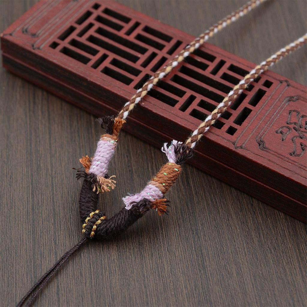 Hetian Jade Beeswax Tangka Rope Necklace with Multi-Treasure Hand-Rubbed Cotton Thread Tassels - DIY Weaving Accessory.