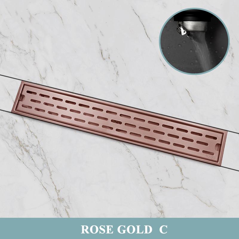 Brushed Rose Gold Floor Drain SUS304 Floor Conceal Drain 30CM/60CM Long Drainage Channel Drain for Hotel Bathroom Kitchen Floor