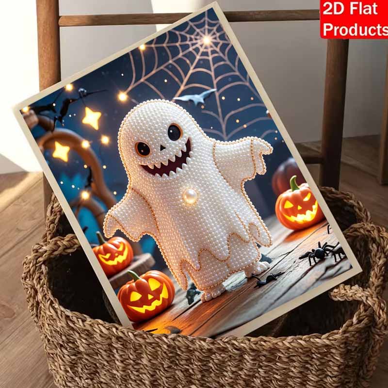 Halloween Perlenmalerei handgemacht DIY Kunst weiße Perle Maskottchen Kürbis Netz Lichter Perle Heimdekoration Malerei