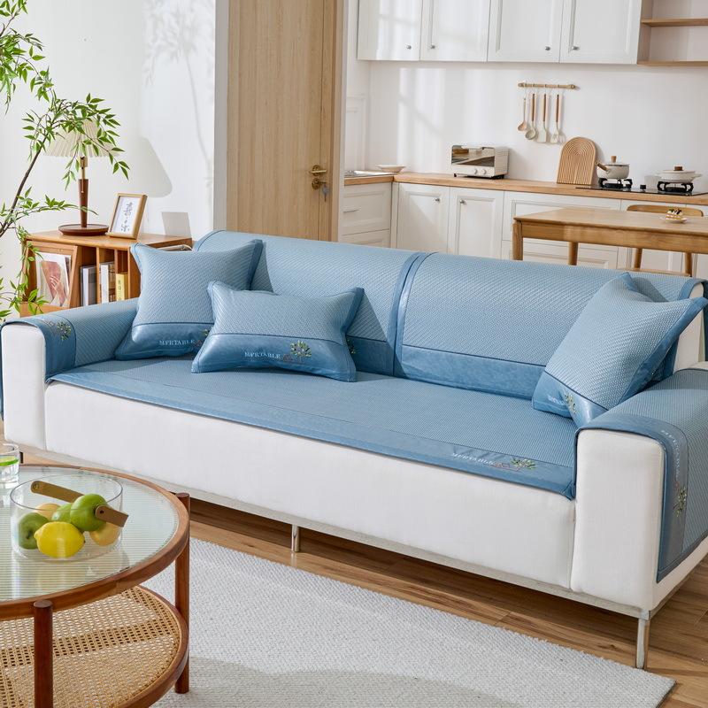 PE Rattan Mat Sofa Cushion Summer Sofa Mat Cushion Cover Ice Silk Non-slip Summer Embroidered Sofa Mat Cover