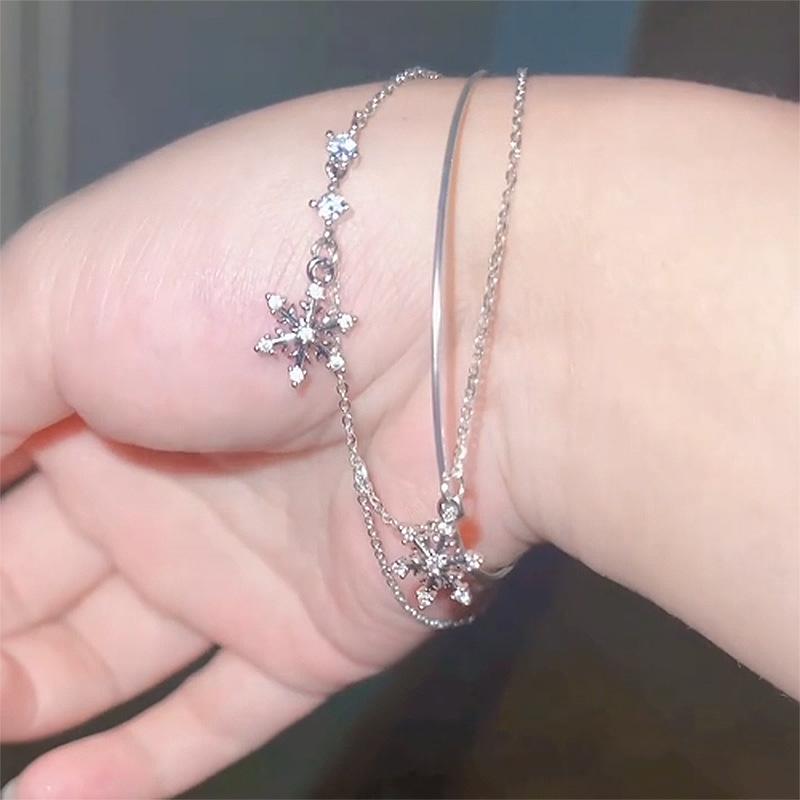silver  dreamy irregular chain inlaid diamonds snowflake bracelets layered style light luxury Female bangles wedding