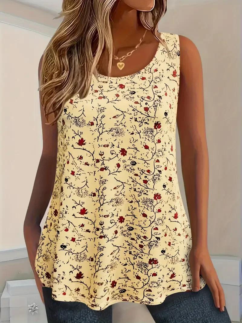 

Women s Fashion Summer Small Floral Print Tank Top Ladies Casual Sleeveless Crew Neck Casual Tank Top XL