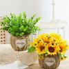 Silk Sunflower Floral Arrangement: Artificial Potted Bouquet for Living Room and Dining Table Decoration.
