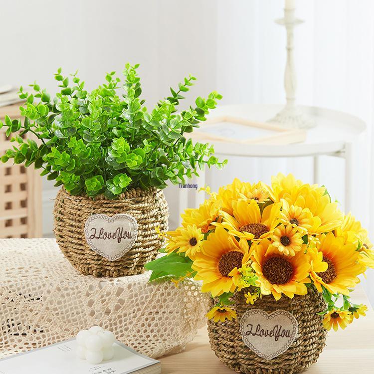 Silk Sunflower Floral Arrangement: Artificial Potted Bouquet for Living Room and Dining Table Decoration.