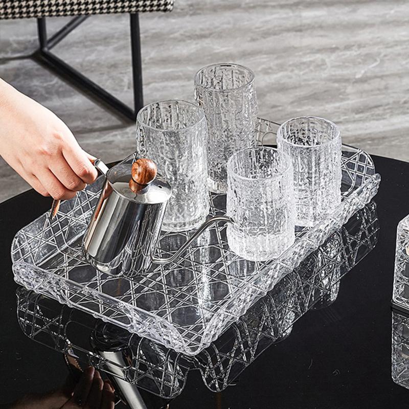Household Rectangular Storage Tray Cup Water Cup Storage Tea Tray Light Luxury High-End High Aesthetic Tea Set Home Decoration