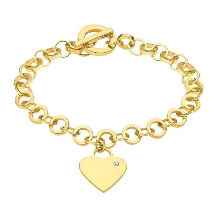 Armbånd - LOTUS - Damearmbånd LOTUS hjerteanheng - Gullfarget stål - Lengde 21 cm - Kan personliggjøres