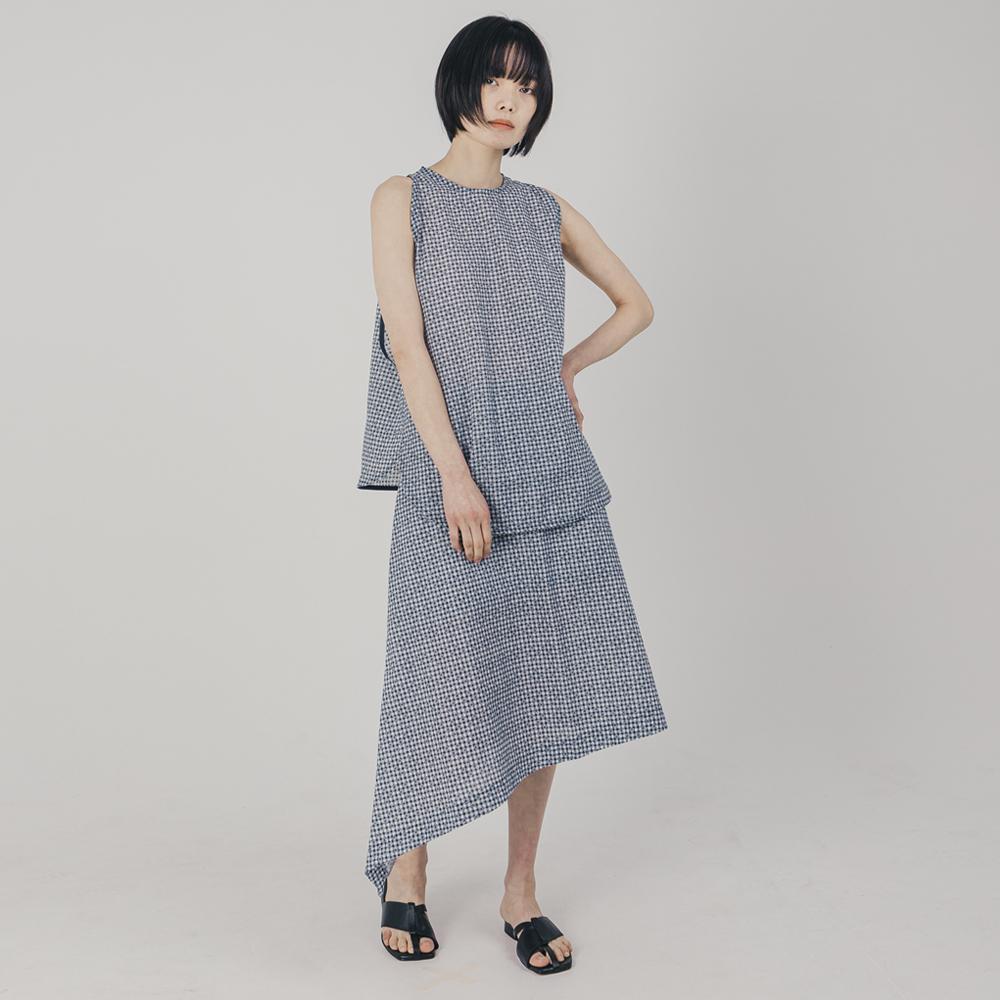 Wimzi Mind Cocoon Asymmetrical Skirt_Blue Check