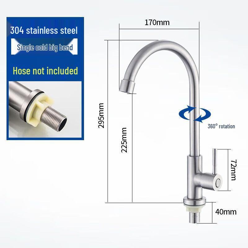 304 Stainless Steel Single Cold Kitchen Faucet